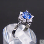Silver Blue Natural Zircon Flower Ring Just Silver Jewellery