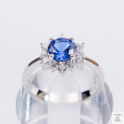 Silver Blue Natural Zircon Flower Ring Just Silver Jewellery