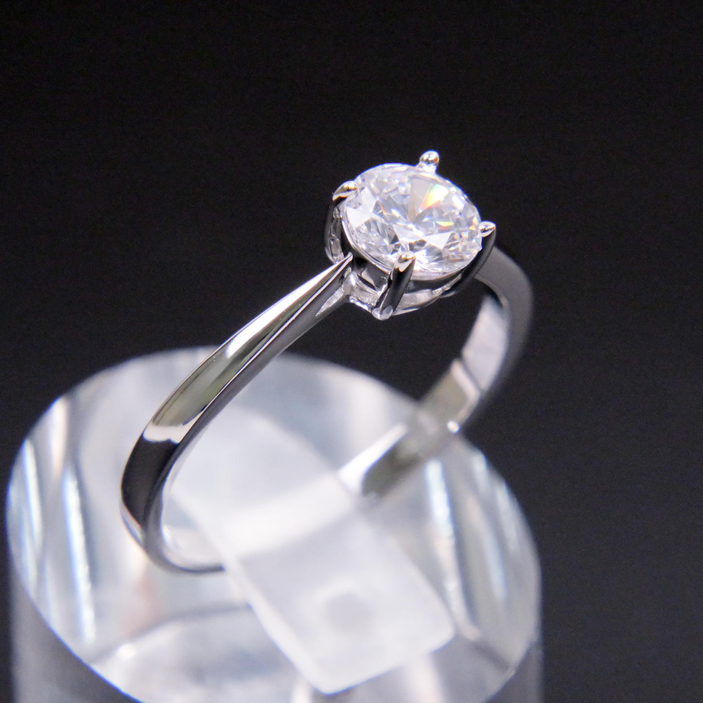 Silver Solitaire Natural Zircon Ring