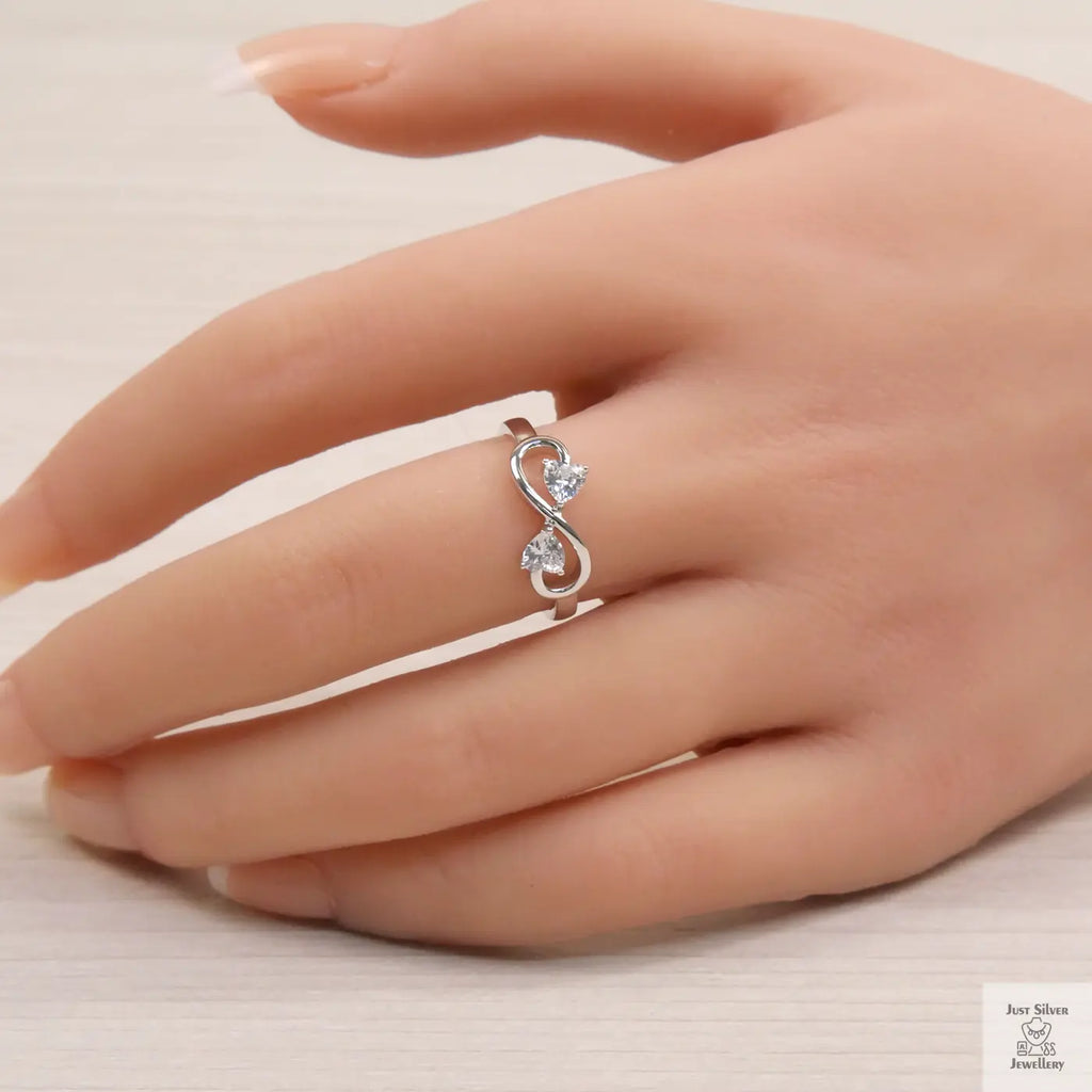Silver Natural Zircon Infinity Ring Just Silver Jewellery