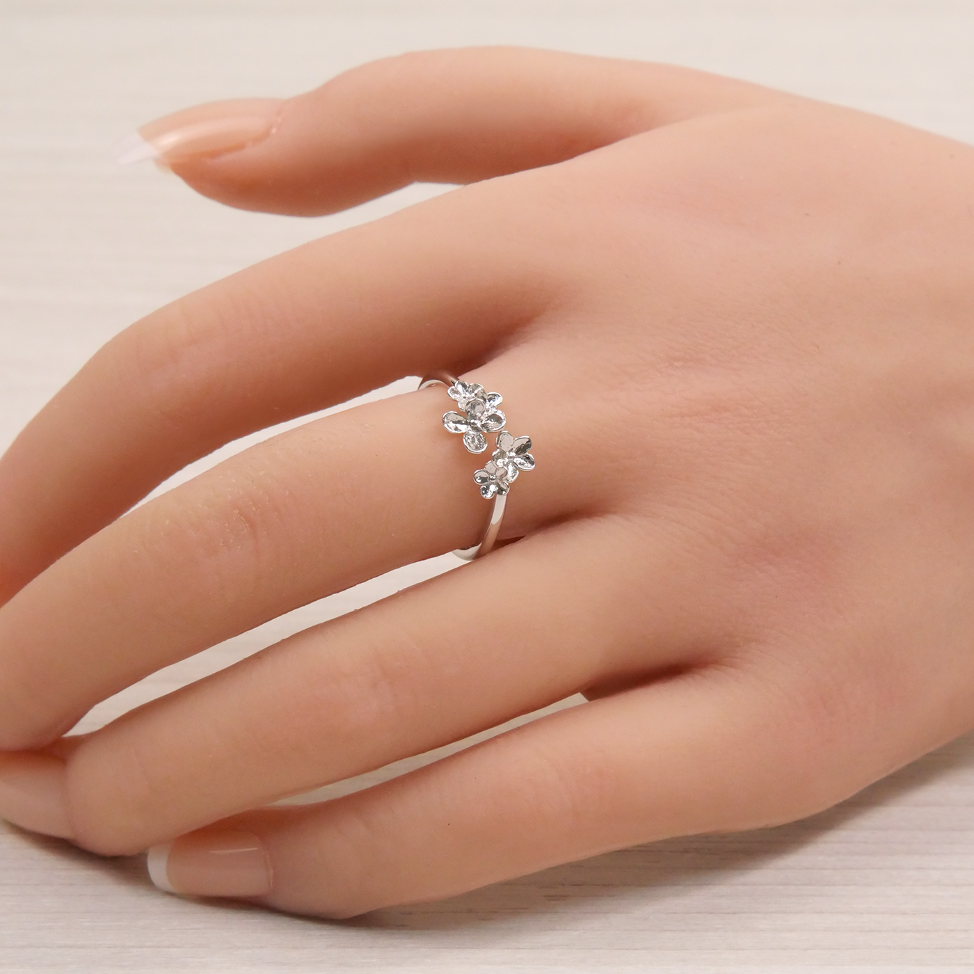 Silver Twin Flower Ring