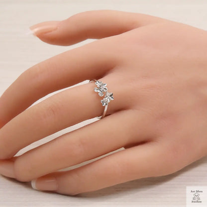 Silver Twin Flower Ring Just Silver Jewellery