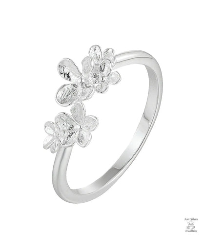 Silver Twin Flower Ring Just Silver Jewellery