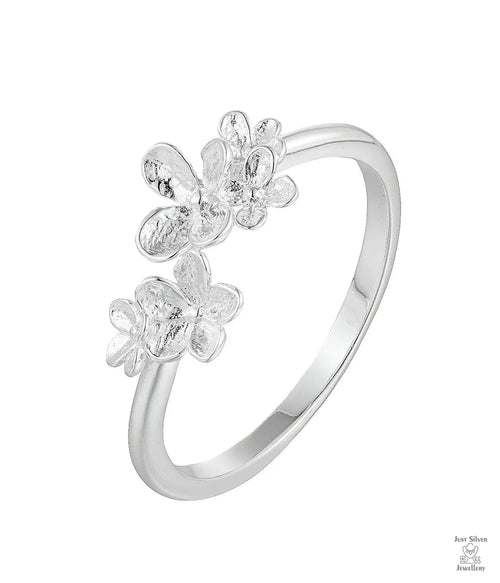 Silver Twin Flower Ring Just Silver Jewellery