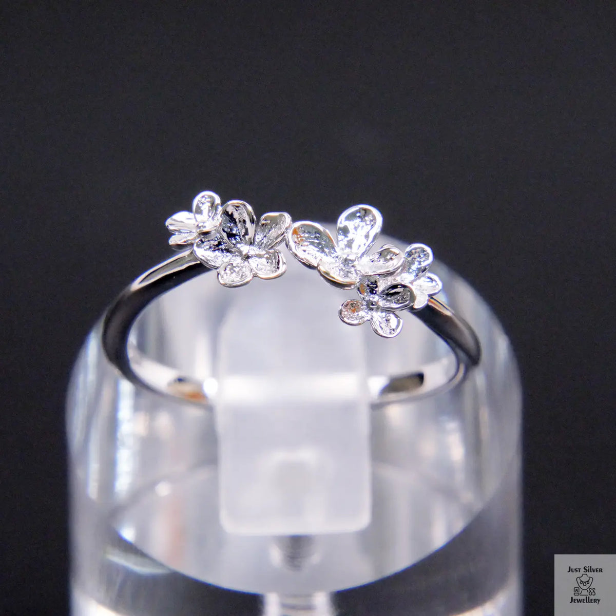 Silver Twin Flower Ring Just Silver Jewellery