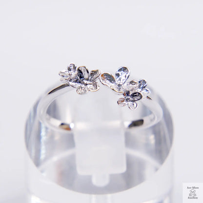 Silver Twin Flower Ring Just Silver Jewellery