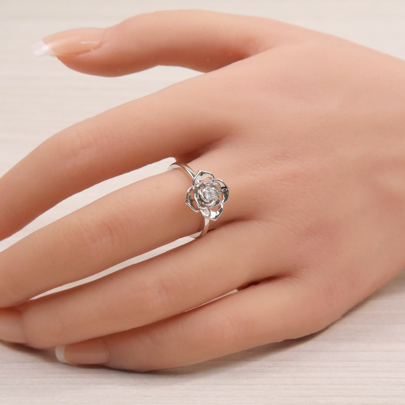Silver Natural Zircon Flower Ring