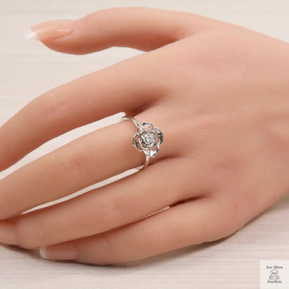 Silver Natural Zircon Flower Ring Just Silver Jewellery