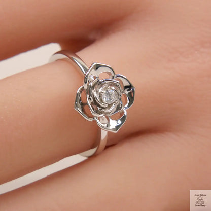 Silver Natural Zircon Flower Ring Just Silver Jewellery