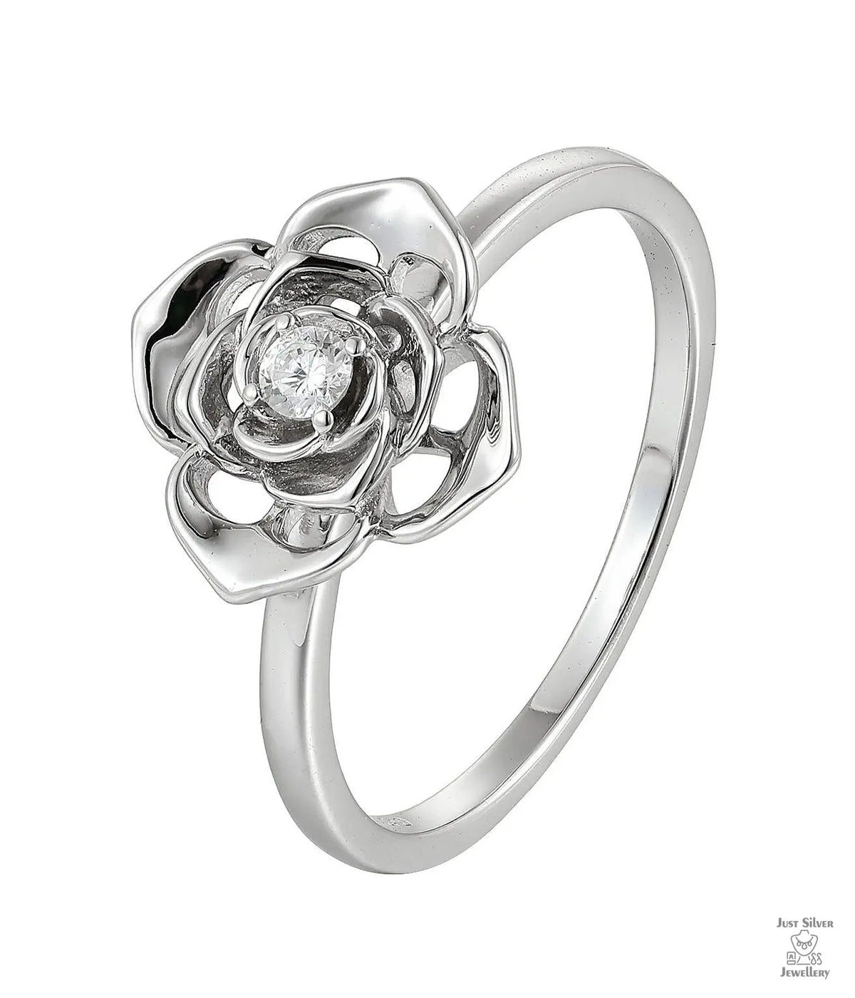 Silver Natural Zircon Flower Ring Just Silver Jewellery