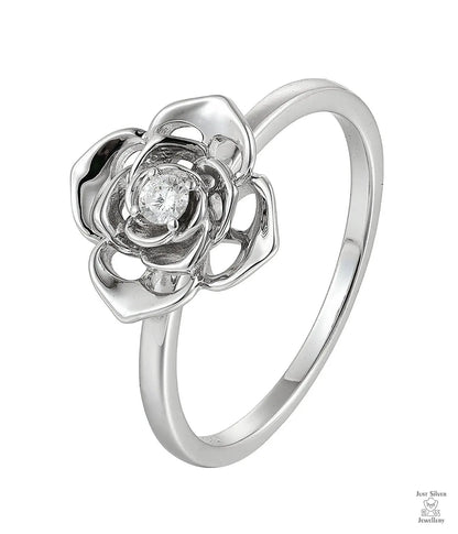 Silver Natural Zircon Flower Ring Just Silver Jewellery