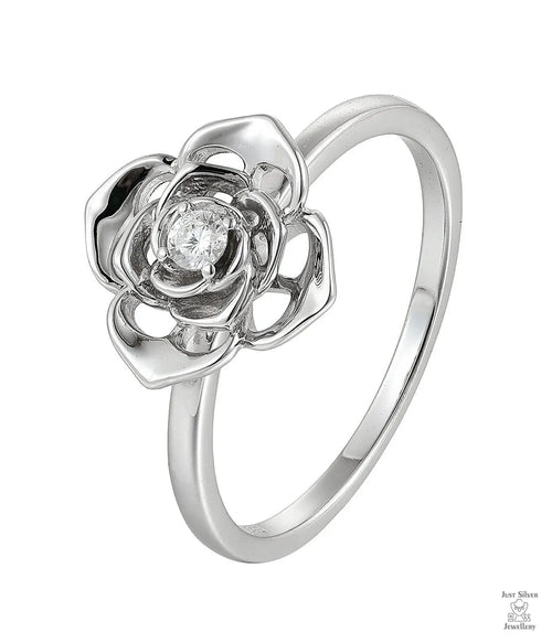 Silver Natural Zircon Flower Ring Just Silver Jewellery
