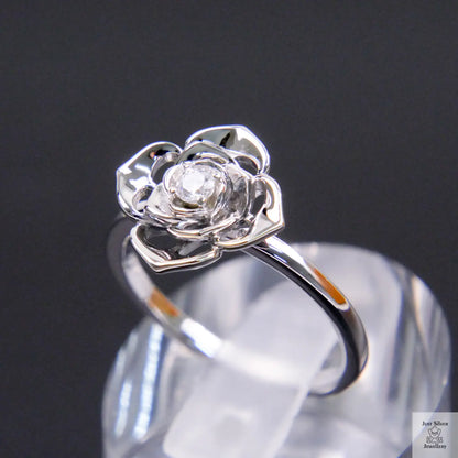 Silver Natural Zircon Flower Ring Just Silver Jewellery