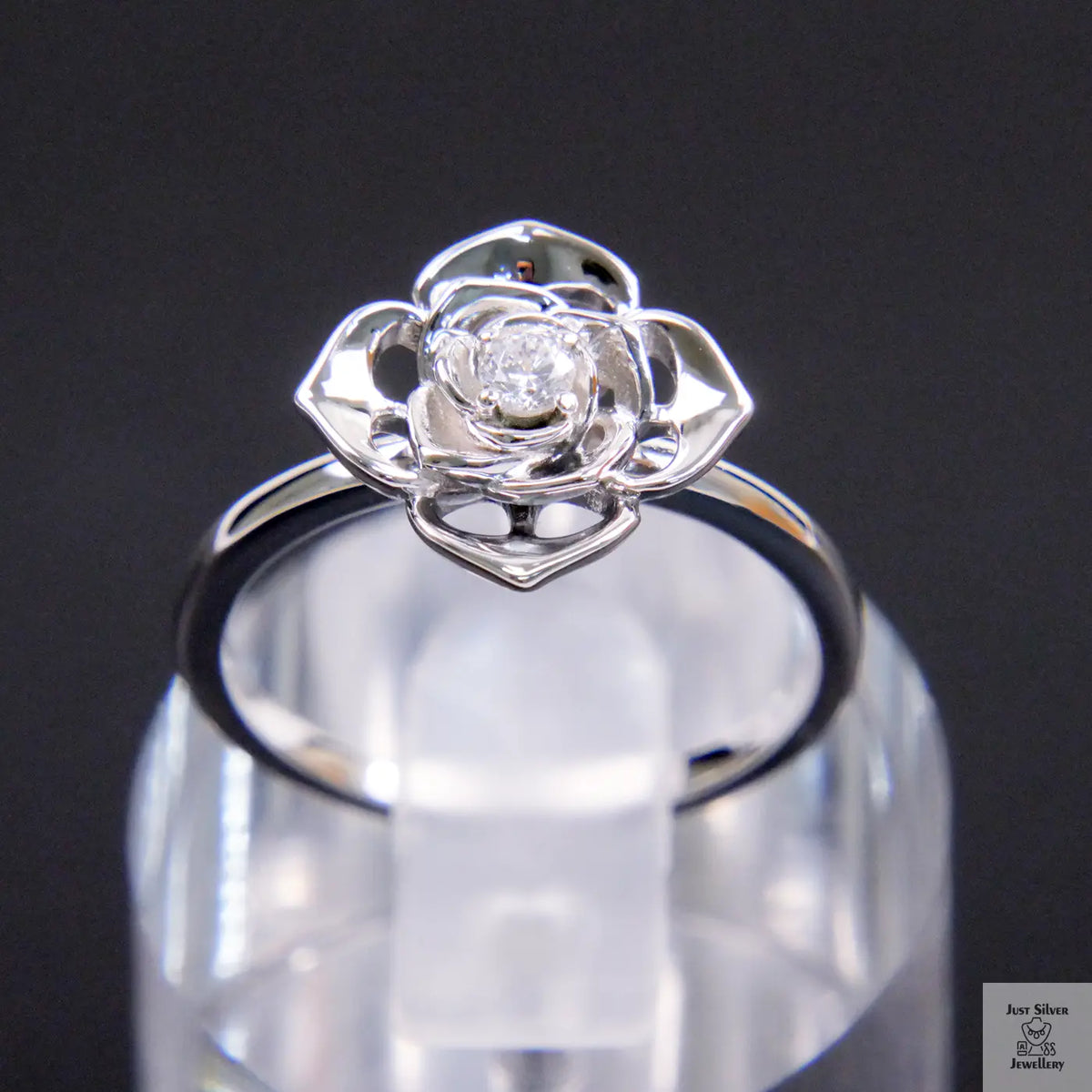 Silver Natural Zircon Flower Ring Just Silver Jewellery