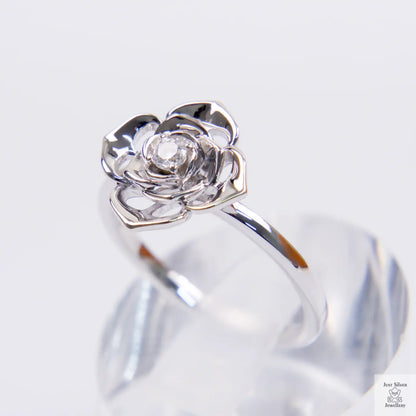 Silver Natural Zircon Flower Ring Just Silver Jewellery