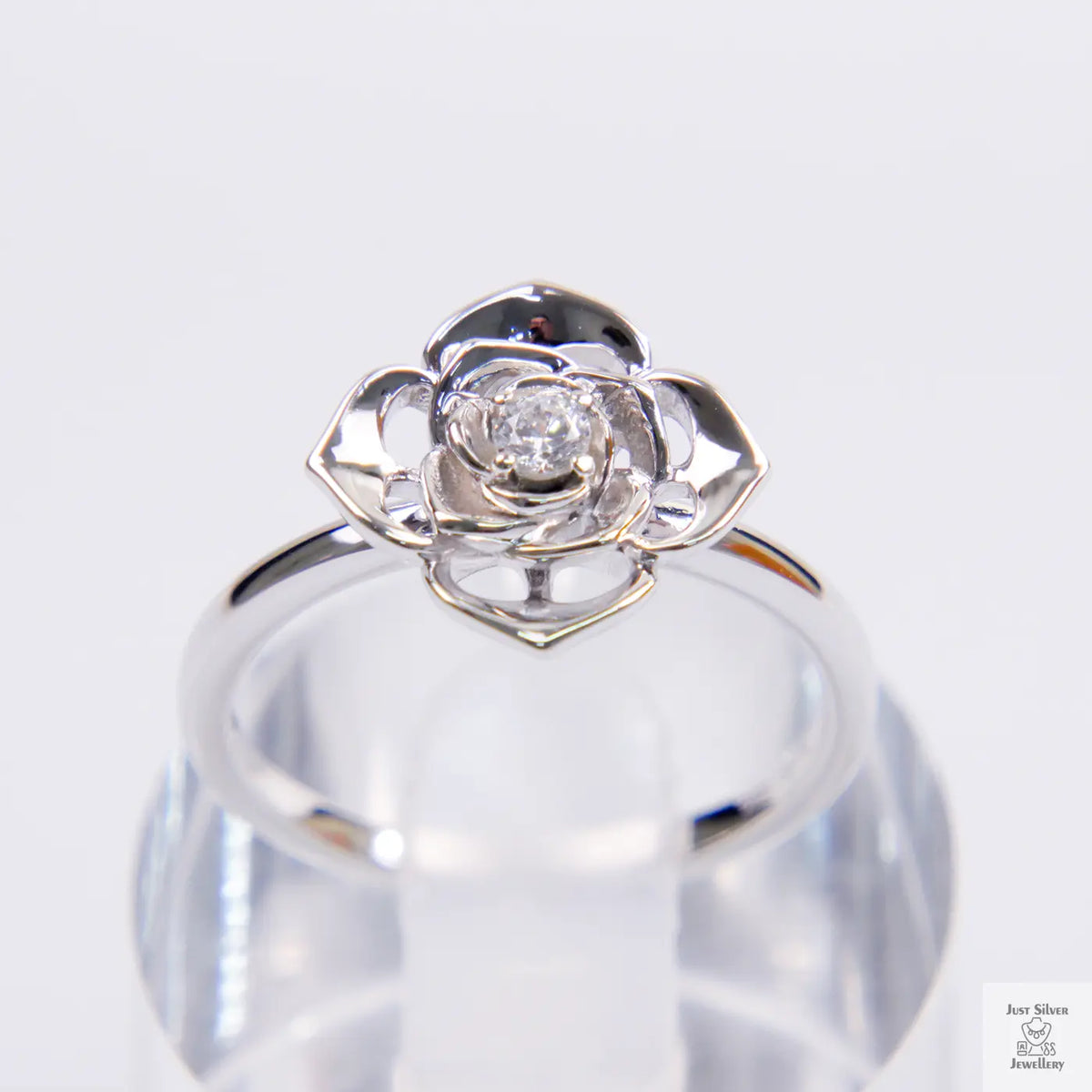 Silver Natural Zircon Flower Ring Just Silver Jewellery