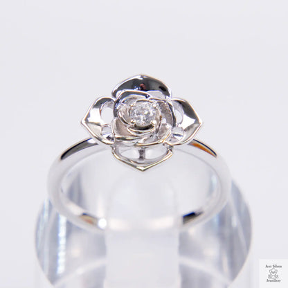Silver Natural Zircon Flower Ring Just Silver Jewellery