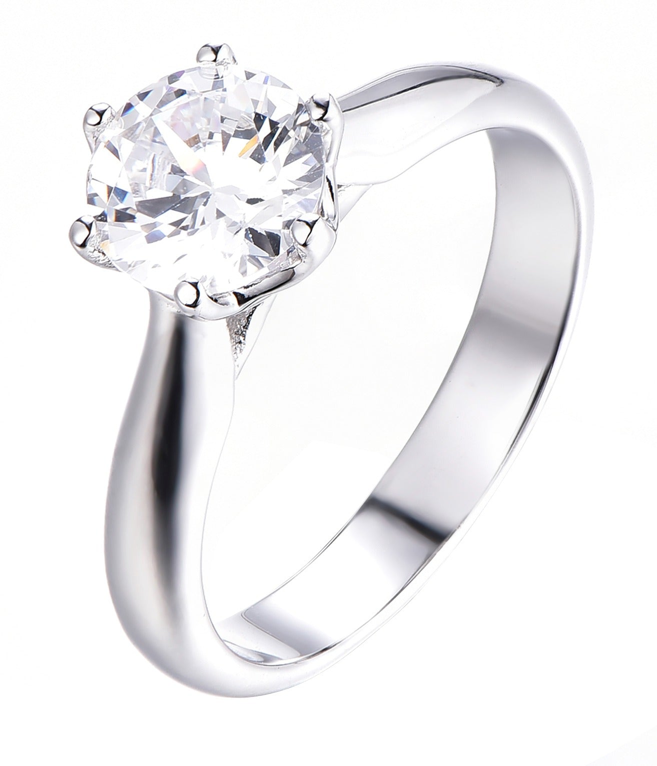 Silver ring with a large zircon on a white background