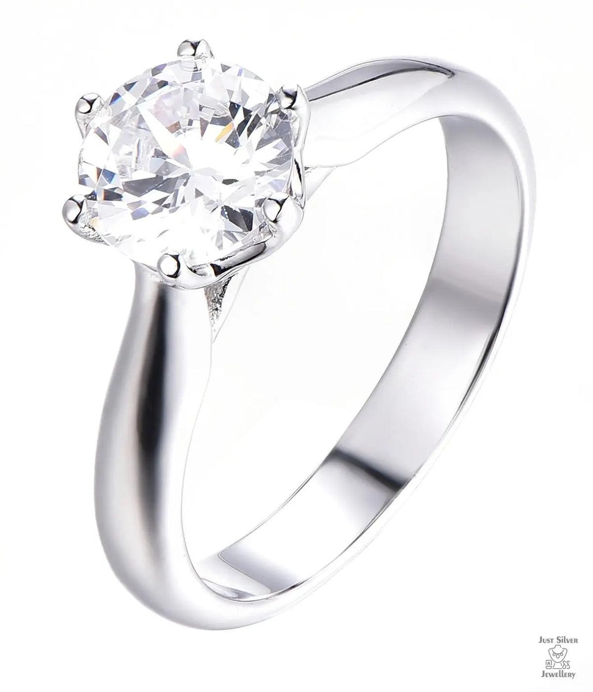 Silver ring with a large zircon on a white background
