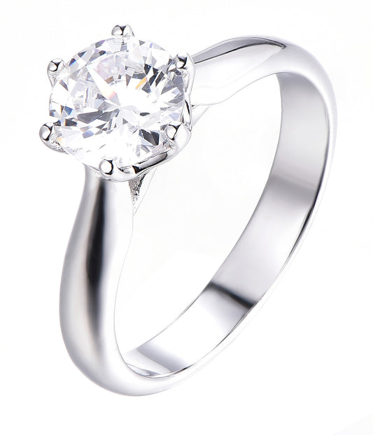 Silver ring with a large zircon on a white background