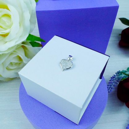 Silver Heart filled pendant with white zirconia gems Just Silver Jewellery
