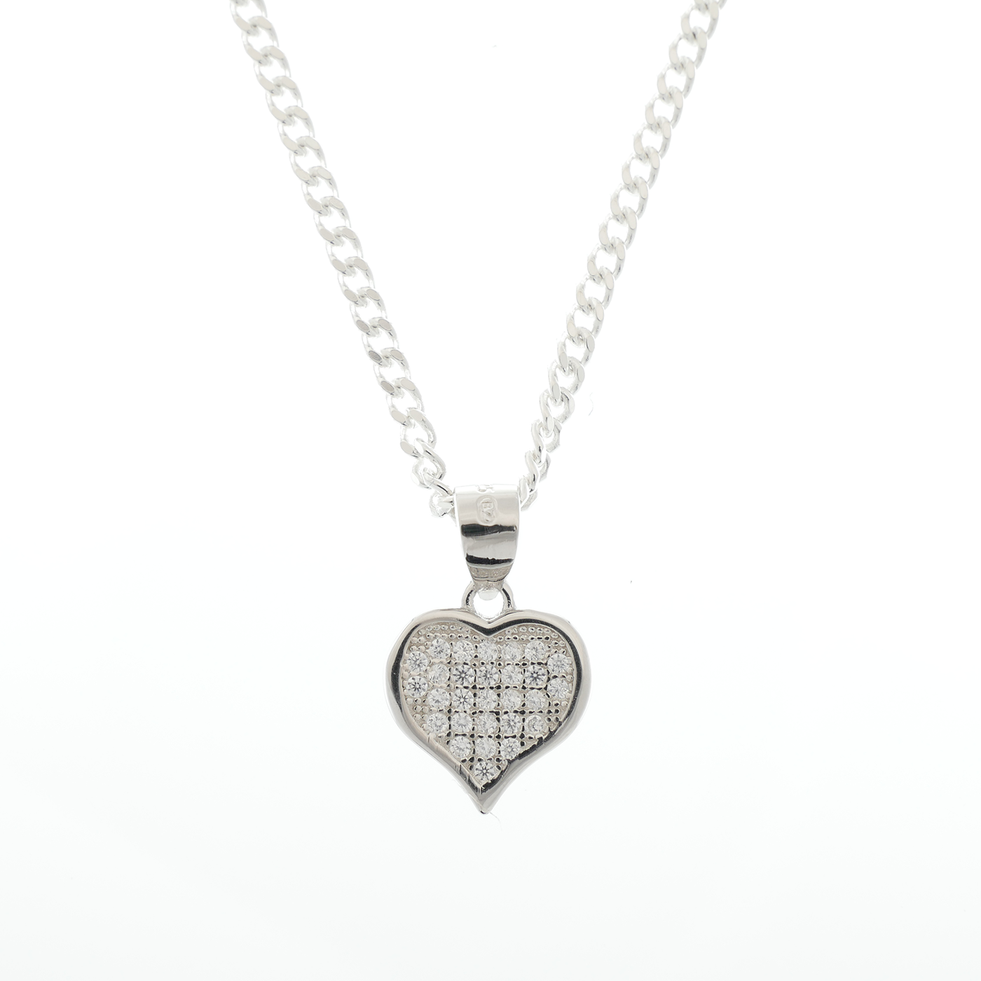 Silver Heart filled pendant with white zirconia's & chain