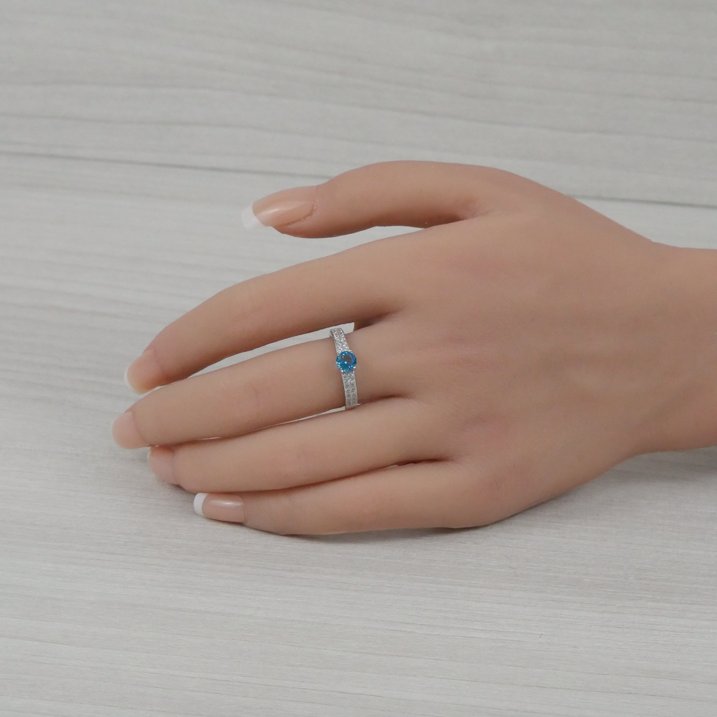 Silver Aquamarine Zirconia and White Zirconia Ring