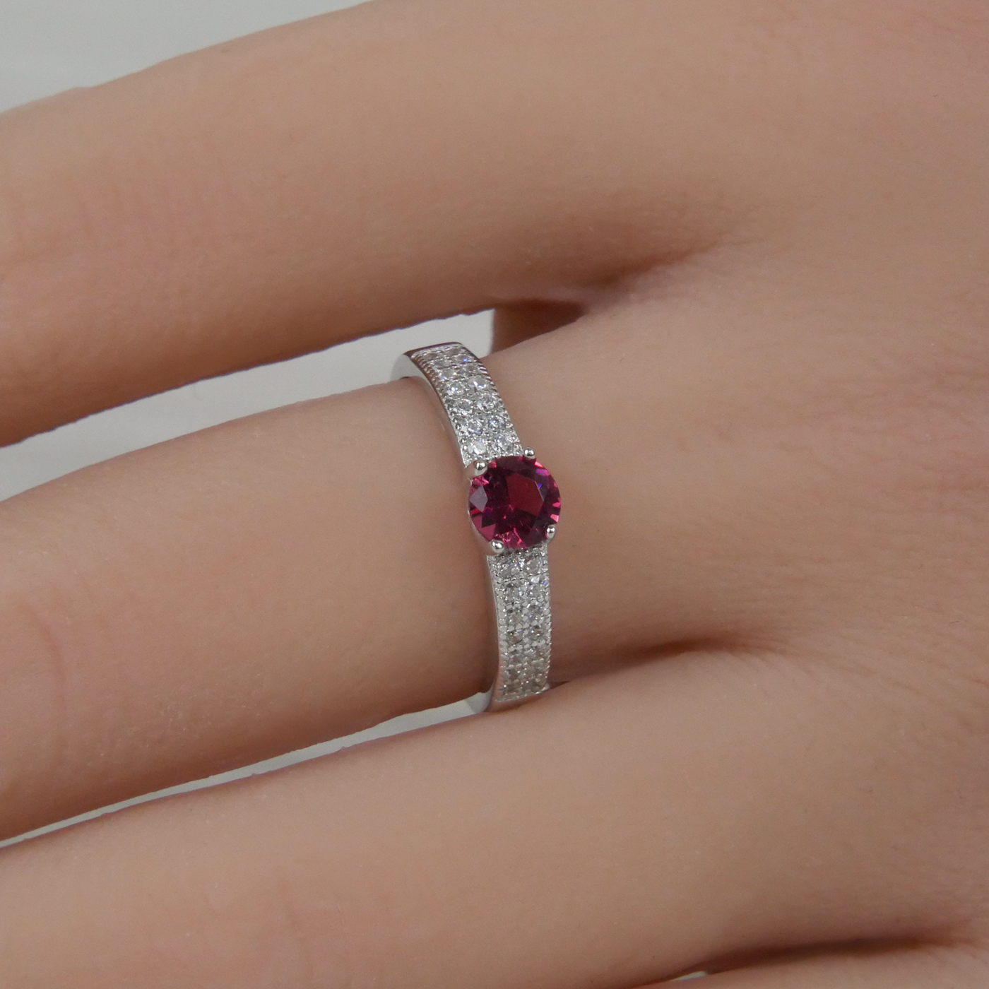 Silver CZ Ruby Zirconia and White Zirconia Ring