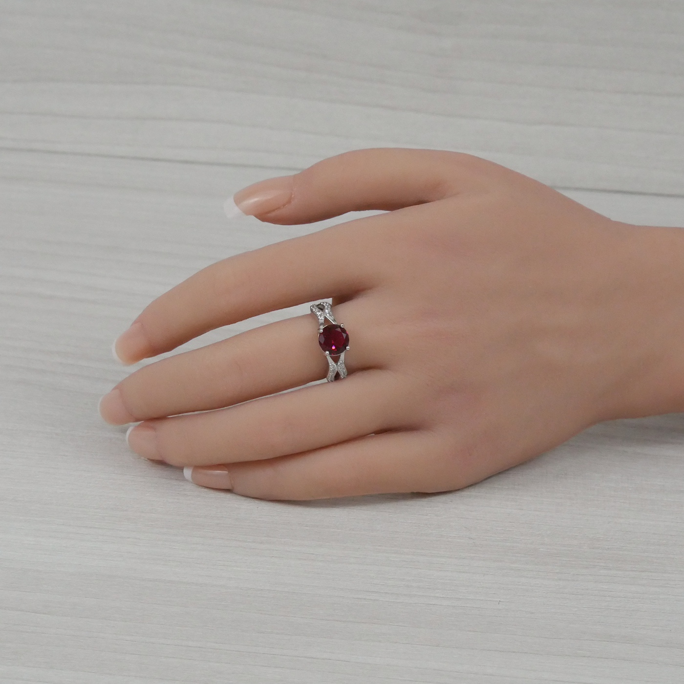 Silver Ruby Zirconia and White Zirconia Ring