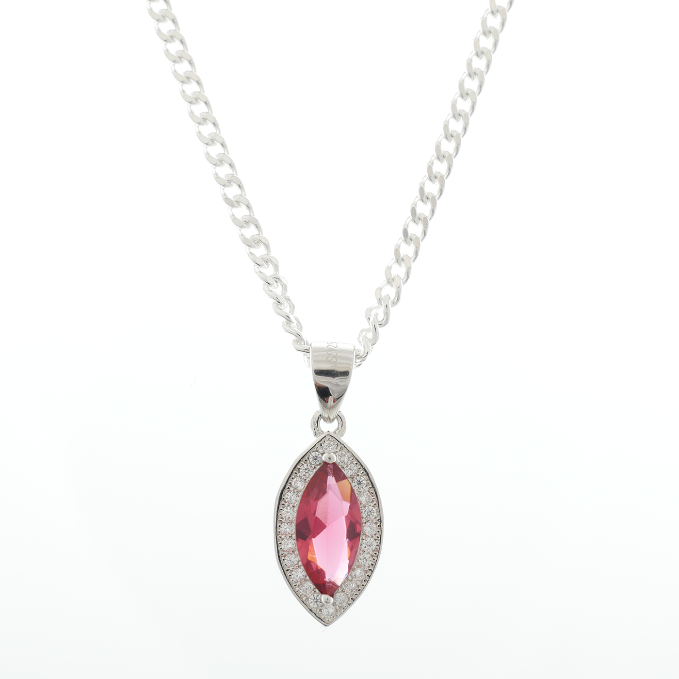 "Marquise cut" Ruby Zirconia Gem pendant & chain