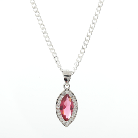 "Marquise cut" Ruby Zirconia Gem pendant & chain