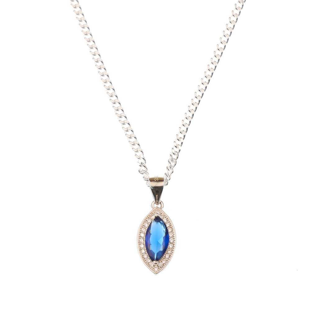 "Marquise Cut" Sapphire Zirconia Gem pendant & chain