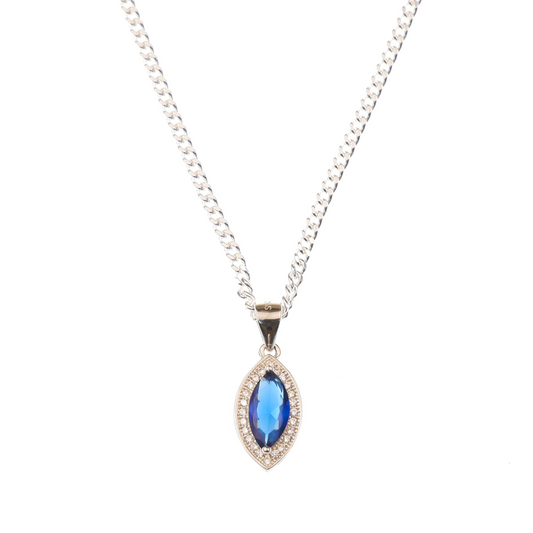 "Marquise Cut" Sapphire Zirconia Gem pendant & chain