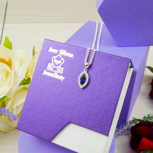 "Marquise Cut" Sapphire Zirconia Gem pendant & chain