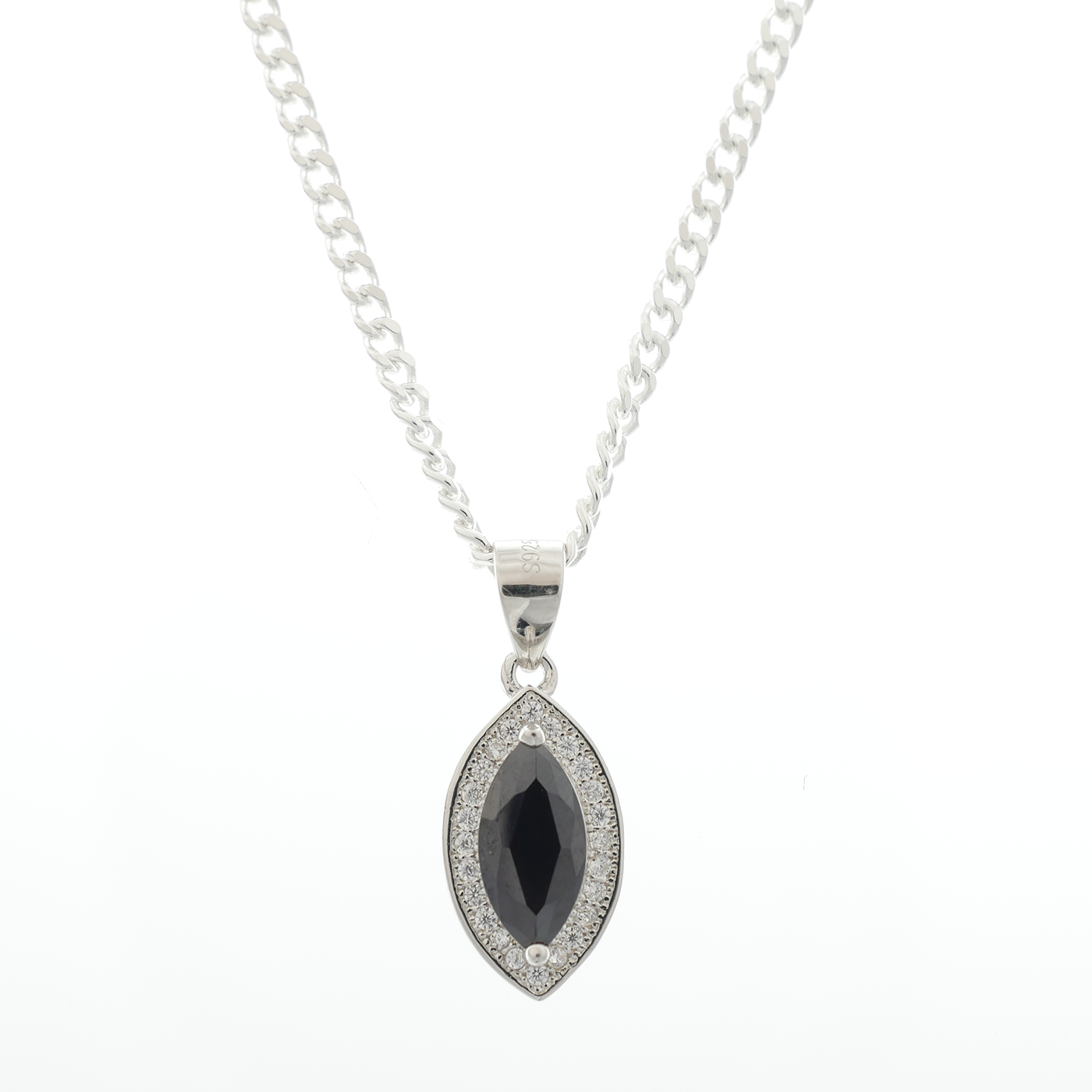 "Marquise Cut" Black Zirconia Gem pendant & chain