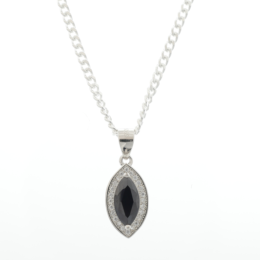 "Marquise Cut" Black Zirconia Gem pendant & chain