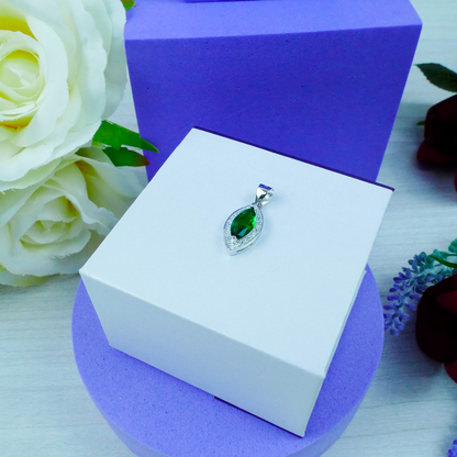 Silver Marquise cut Emerald Zirconia Gem pendant Just Silver Jewellery