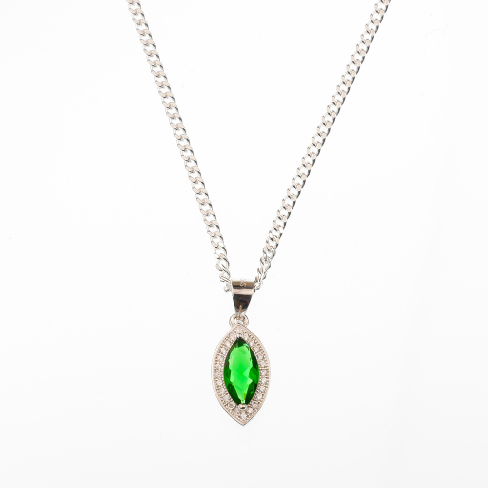 "Marquise Cut" Emerald Zirconia Gem pendant & chain