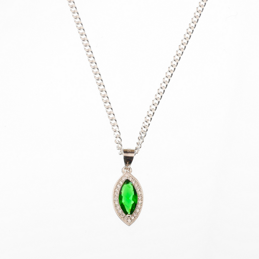 "Marquise Cut" Emerald Zirconia Gem pendant & chain
