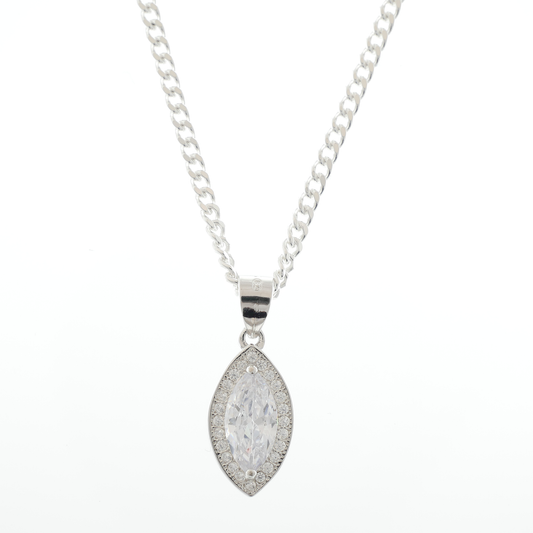 "Marquise Cut" White Zirconia Gem pendant & chain