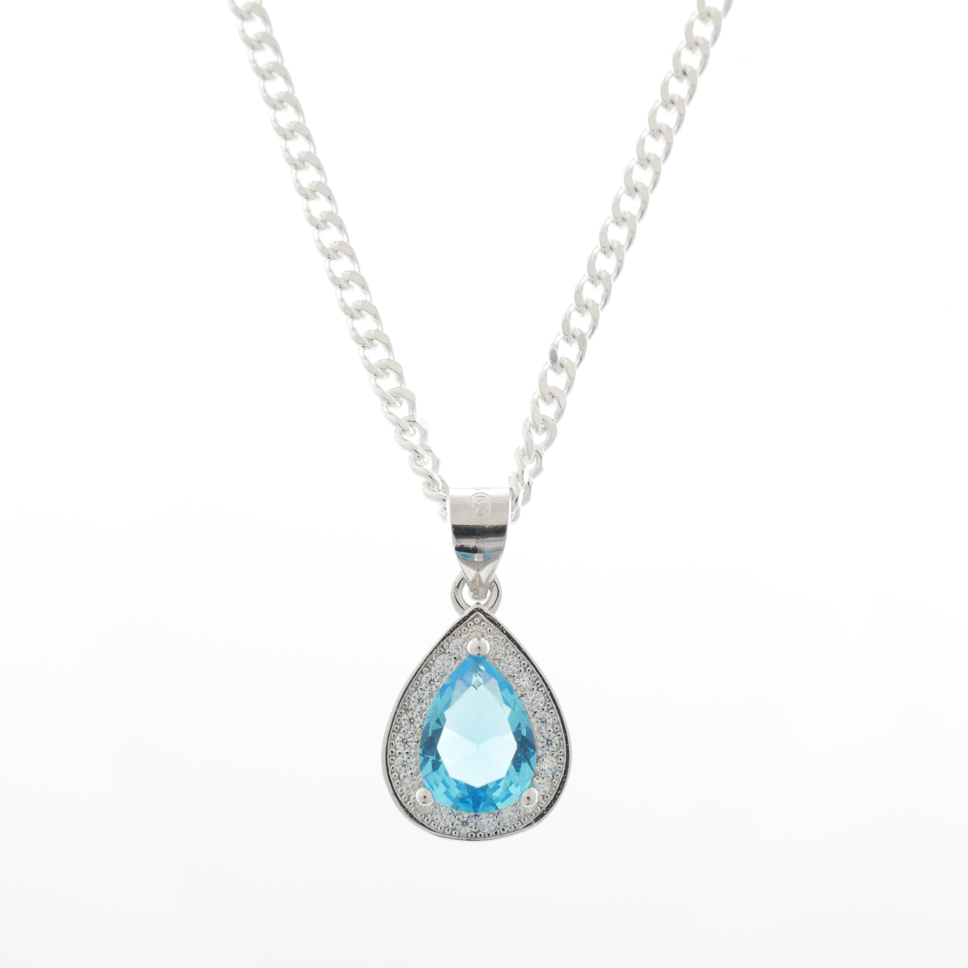 "Teardrop" Aquamarine Zirconia pendant & chain