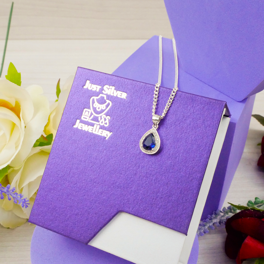 "Teardrop" Sapphire Zirconia pendant & chain
