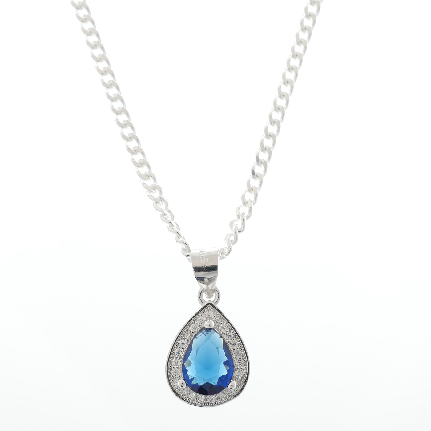 "Teardrop" Sapphire Zirconia pendant & chain