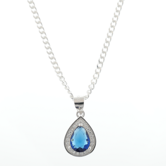"Teardrop" Sapphire Zirconia pendant & chain