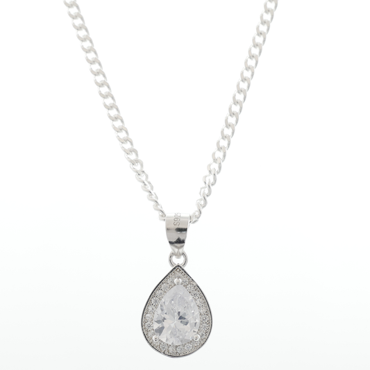 "Teardrop" White Zirconia pendant & chain