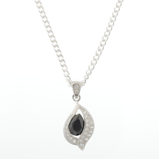 "Teardrop" Leaf Black Zirconia pendant & chain
