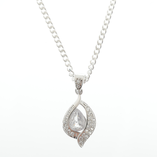 "Teardrop" Leaf White Zirconia pendant & chain