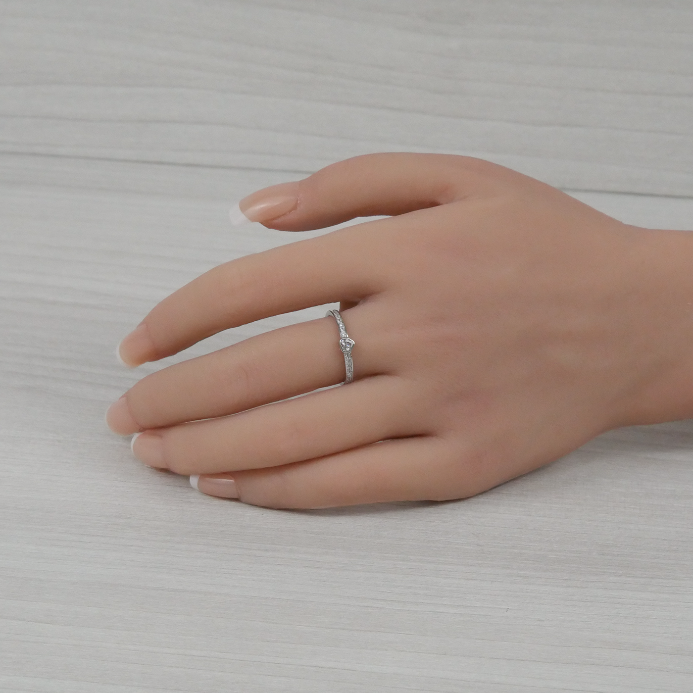 Silver Subtle White Heart shape Zirconia Ring