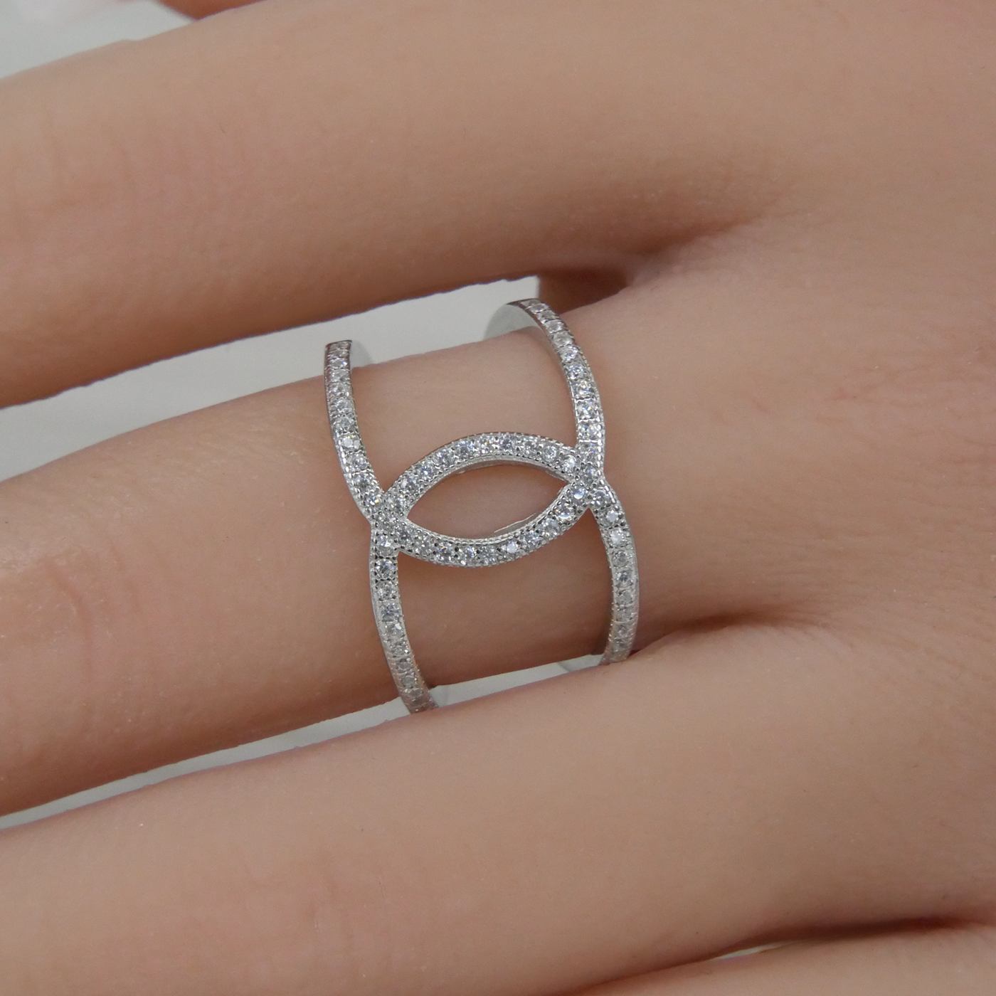 Silver White Zirconia Loops Ring