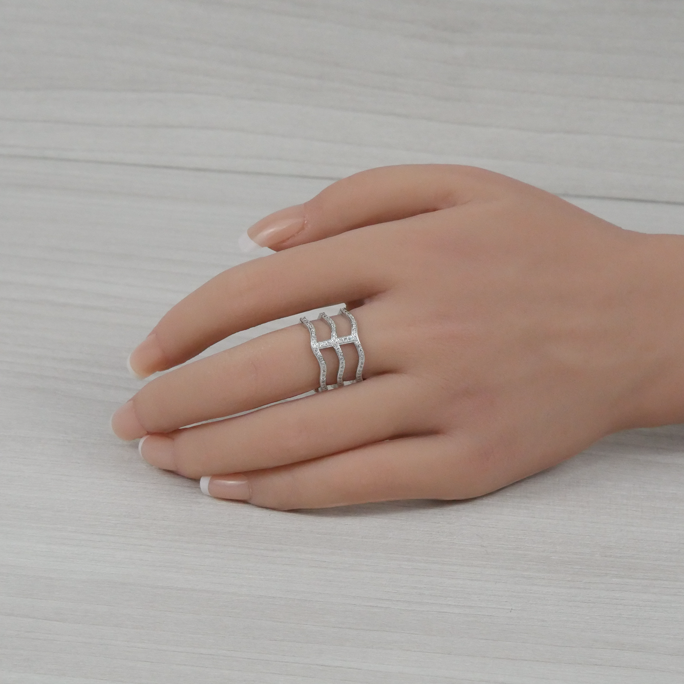 Silver White Zirconia 3 Loops Ring